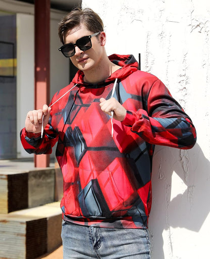 3D Graphic Hoodies Women Mens Cool Color Block Thicken Sweatshirt with Drewatring Long Sleeve Jacket Shirt with Big Pocket L