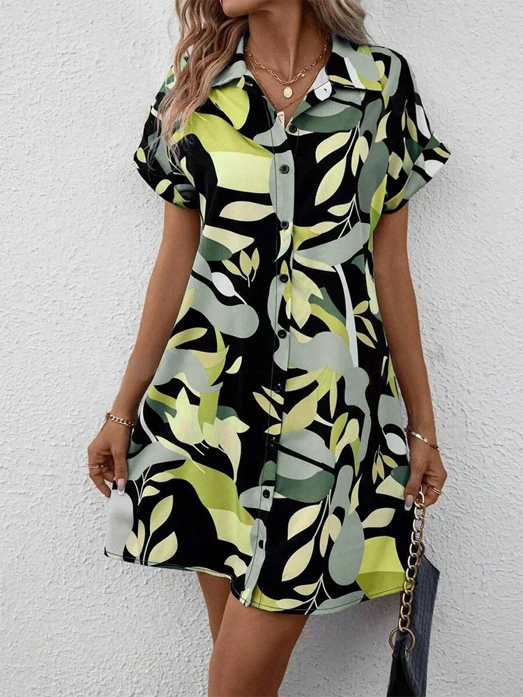 New Summer Everyday Casual Women's Short Sleeve Shirt Dress