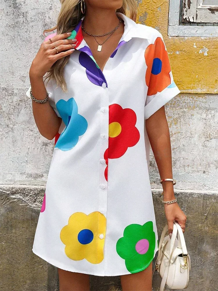 New Summer Everyday Casual Women's Short Sleeve Shirt Dress