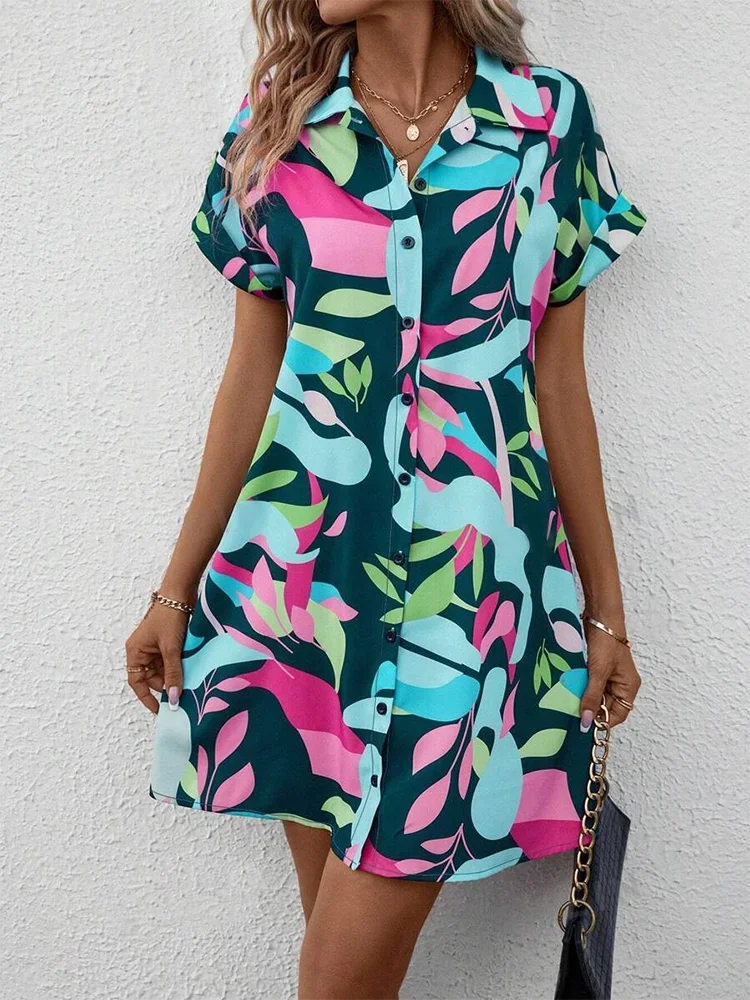 New Summer Everyday Casual Women's Short Sleeve Shirt Dress