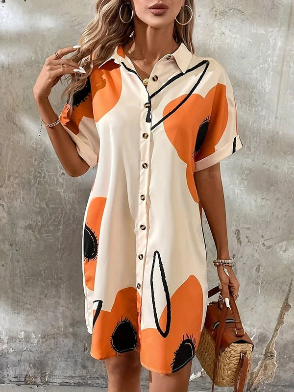 New Summer Everyday Casual Women's Short Sleeve Shirt Dress