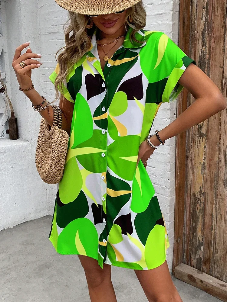 New Summer Everyday Casual Women's Short Sleeve Shirt Dress