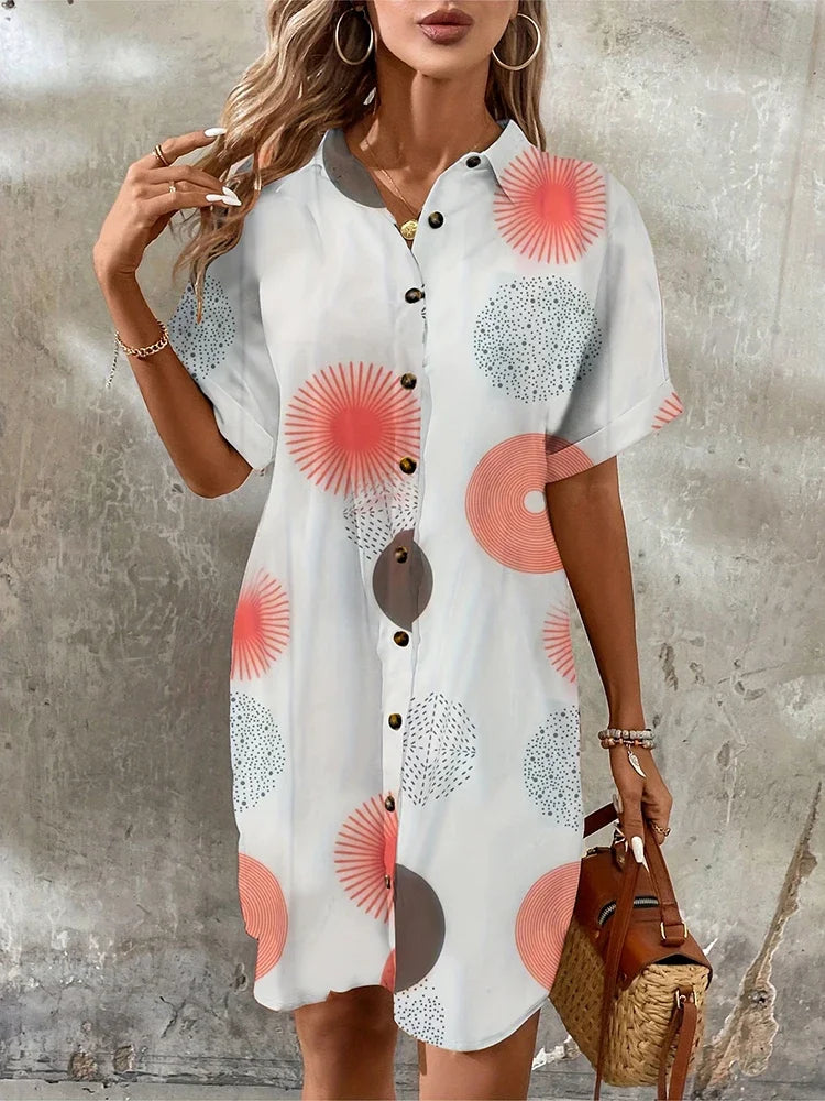 New Summer Everyday Casual Women's Short Sleeve Shirt Dress