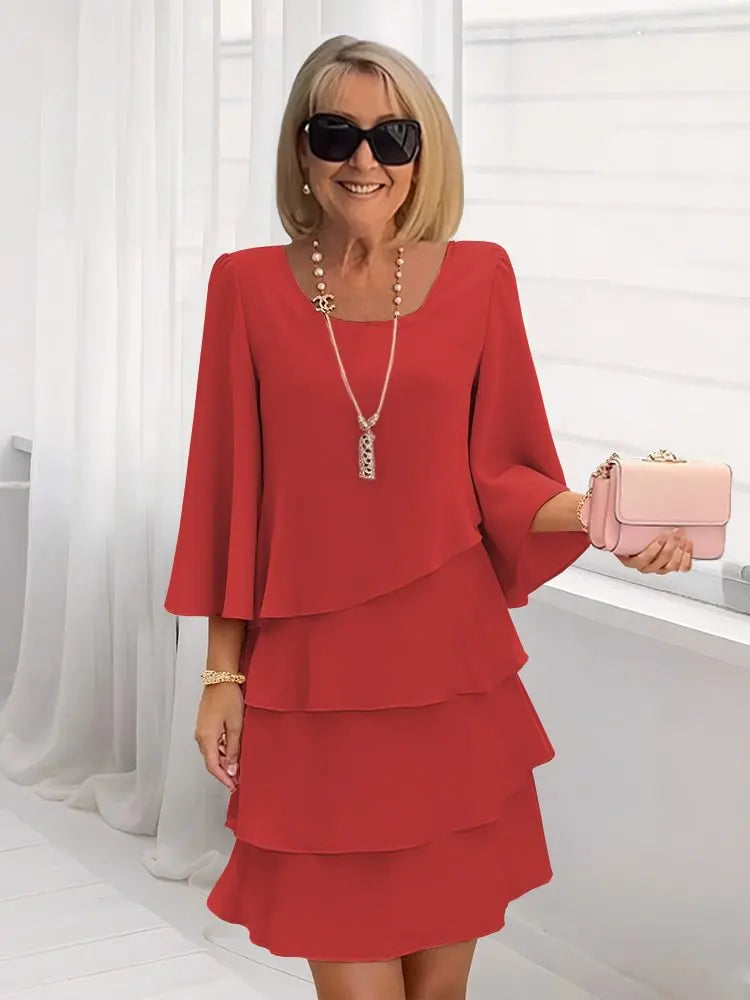 2025 Women's Fashion Cake Skirt 3/4 Bell Sleeve