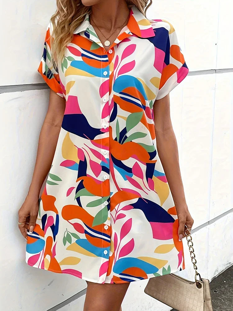 New Summer Everyday Casual Women's Short Sleeve Shirt Dress