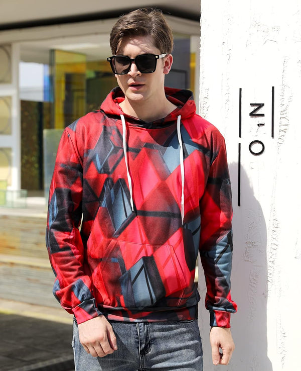 3D Graphic Hoodies Women Mens Cool Color Block Thicken Sweatshirt with Drewatring Long Sleeve Jacket Shirt with Big Pocket L