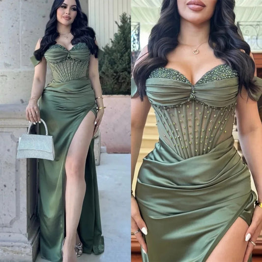 SELLEVE Emerald Satin Gown
