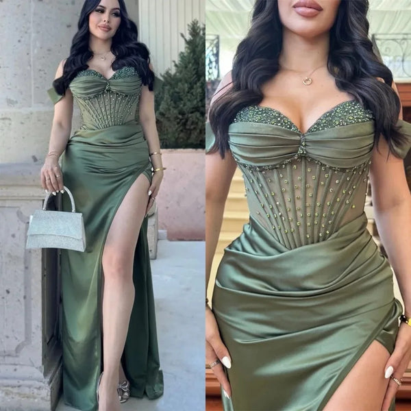 SELLEVE Emerald Satin Gown